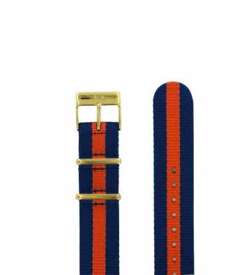 bracelet nato bleu et orange 18mm doré