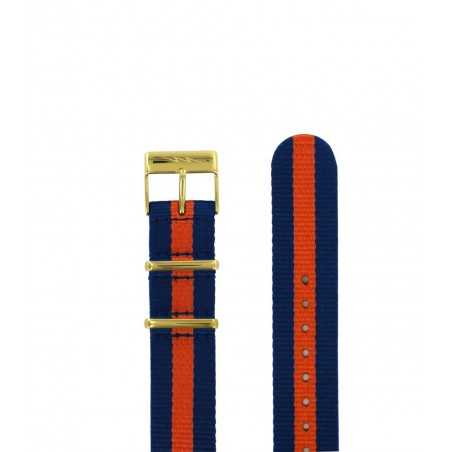 bracelet nato bleu et orange 18mm doré
