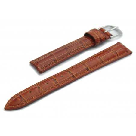 Bracelet pour montre en cuir façon croco marron - 502125xx et 2 boucles ardillon l'une dorée et l'autre chromée