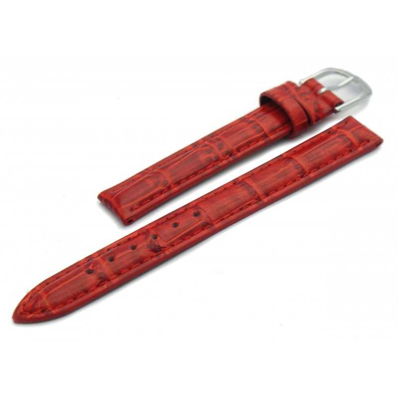 Bracelet pour montre  en cuir façon croco rouge - avec boucles ardillon chromée ou dorée 502122xx